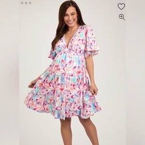 NWOT Pink Blush Maternity V-Neck Flutter Short Sleeve Tiered Maternity Dress